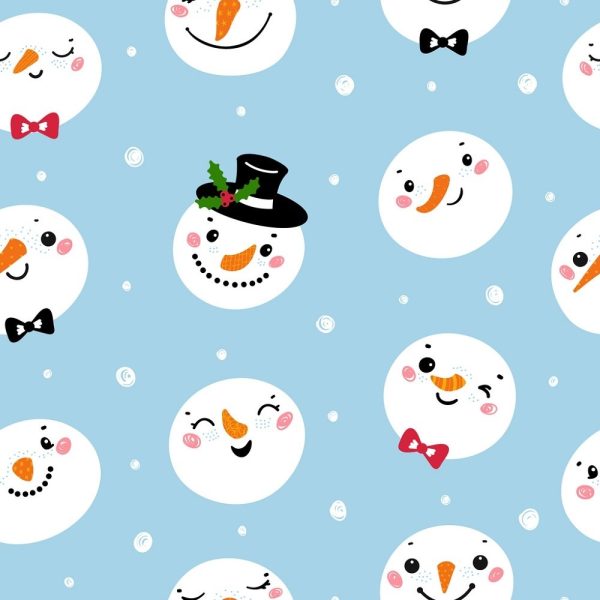Cute Snowman Faces #2 Fabric - Blue on Sale