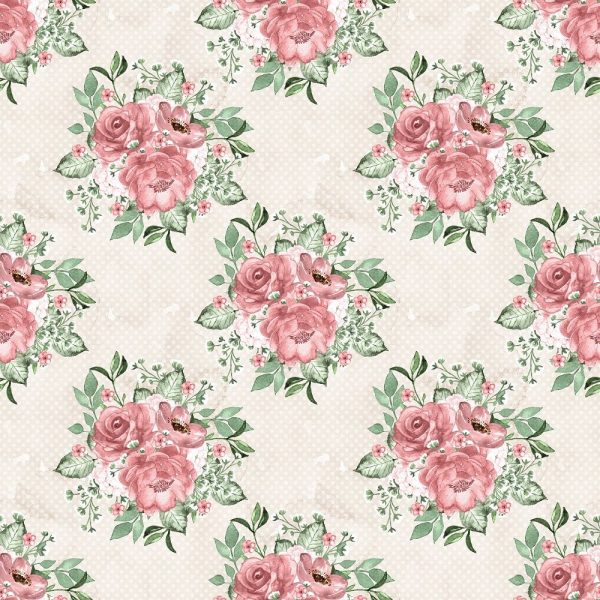 Dusty Rose Garden on Dots Fabric - Tan For Sale