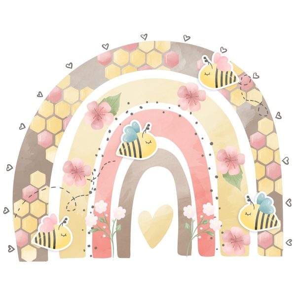Bumble Bee Bear Rainbows Fabric Panel Online now