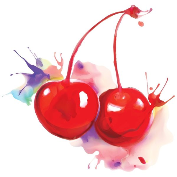 Colorful Watercolor Splash Cherries Fabric Panel For Cheap