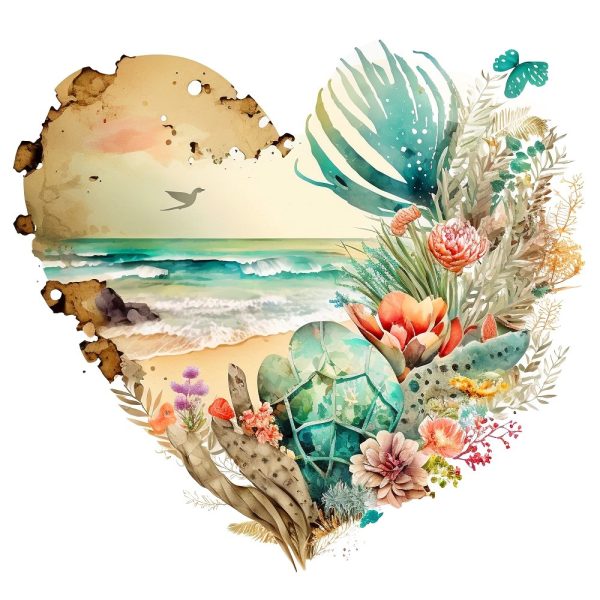Floral Beach Heart #3 Fabric Panel For Discount