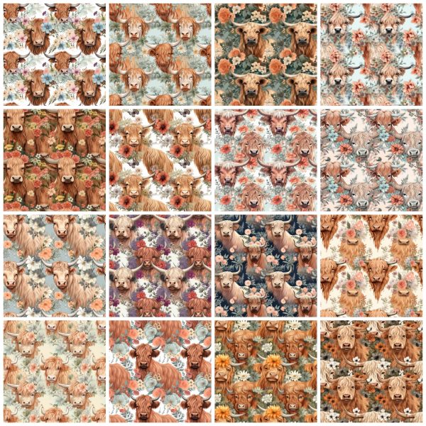 Boho Highland Cows Volume 2 Fat Eighth Bundle - 16 Pieces Hot on Sale