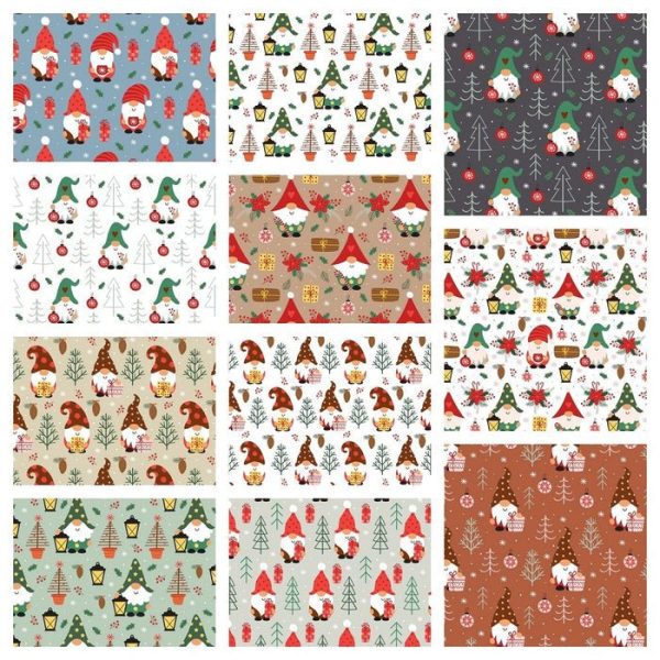 Christmas Gnomes Fabric Collection Bundle - 11 Pieces For Sale