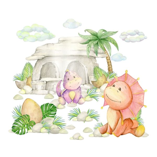 Dinosaurs and a Rock House Fabric Panel Sale